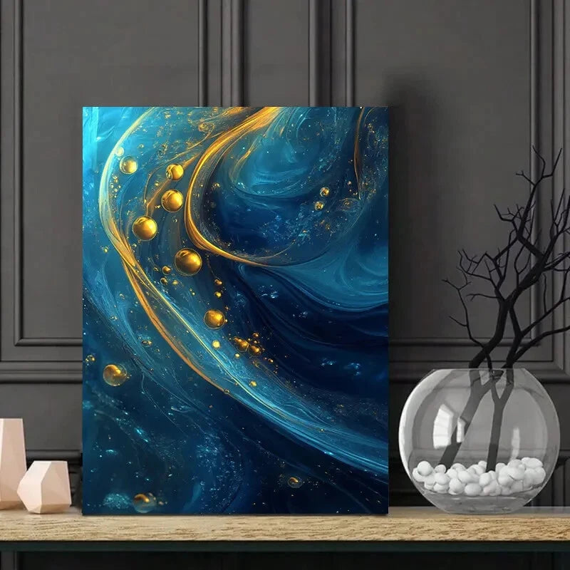 Abstract Blue And Teal Liquid Paint with Bubbles 40x60cm Metal Print Ready to Hang