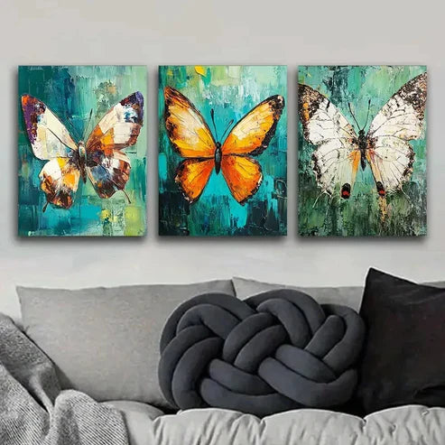 3pcs Butterfly Painting Waterproof Colorful Wall Art Set Canvas Unframed - High Quality Print 100% Australian Made Wall Canvas