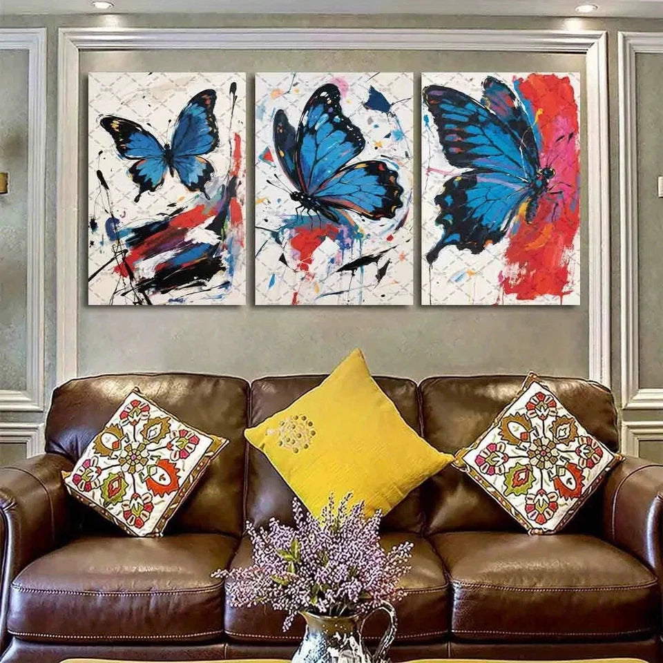 3pcs Painting Colorful Butterfly Pop Metal Print Ready to Hang Art