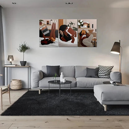 3pcs Modern Abstract Figures Brown Metal Print Ready to Hang Art