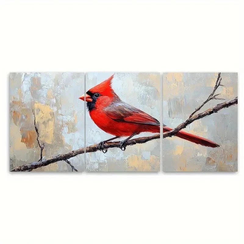 3pcs Red Cardinal Canvas Fine Art Bird rt Wall Art Set Canvas Framed 40x60cm - High Quality Print 100% Australian Made Wall Canvas Ready to Hang