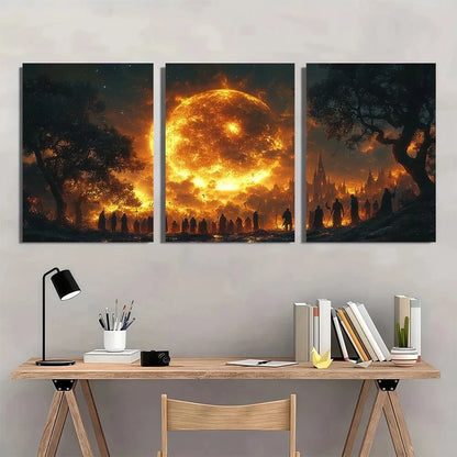 3pcs Dramatic Scene Dark Stunning Sun Metal Print Ready to Hang Art