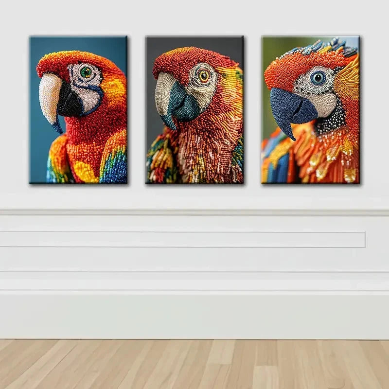 3pcs Multicolor Parrot Painting Wall Art Set Canvas Framed 50x70cm - High Quality Print 100% Australian Made Wall Canvas Ready to Hang
