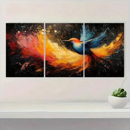 3pcs Multicolor Abstract Bird Dynamic Artwork Wall Art Set Canvas Unframed - High Quality Print 100% Australian Made Wall Canvas