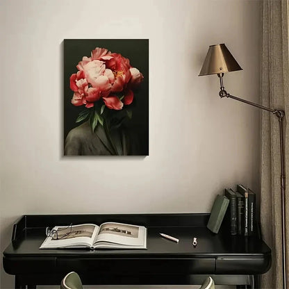 Vibrant Pink & Red Floral Painting with Dark  40x60cm Metal Print Ready to Hang