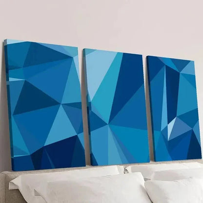 3pcs Blue and White Abstract Geometric  Wall Art Set Canvas Unframed - High Quality Print 100% Australian Made Wall Canvas