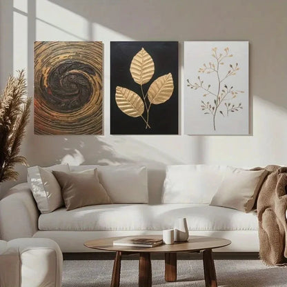 3pcs A Triptych Featuring Golden Patterns Metal Print Ready to Hang Art