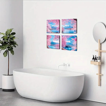 4pcs Mount Fuji & Cherry Blossom Wall Art Canvas Framed
