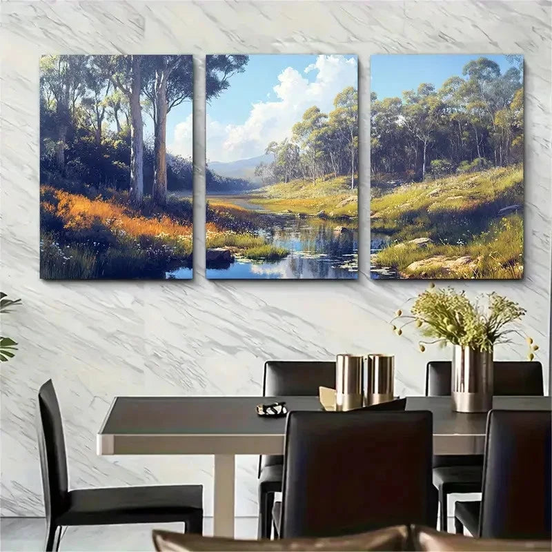 3pcs Margaret River Flowing Australian Nature Wall Art Set Canvas Framed 60x90cm - High Quality Print 100% Australian Made Wall Canvas Ready to Hang