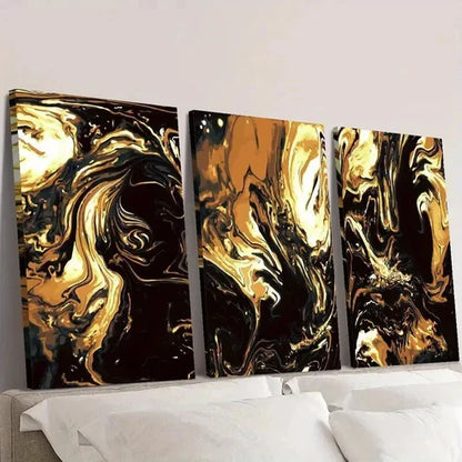 3pcs Luxurious Black & Golden Marble Design Wall Art Canvas Unframed - High Quality Print 100% Australian Made Wall Canvas