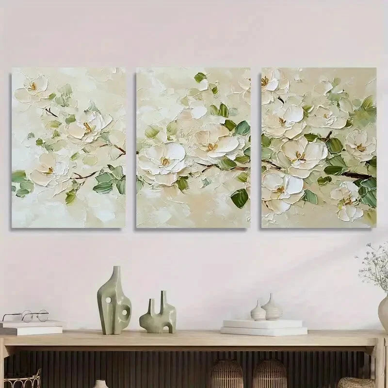 3pcs Abstract White Magnolia Flower Perfect Wall Art Set Canvas Framed 40x60cm - High Quality Print 100% Australian Made Wall Canvas Ready to Hang