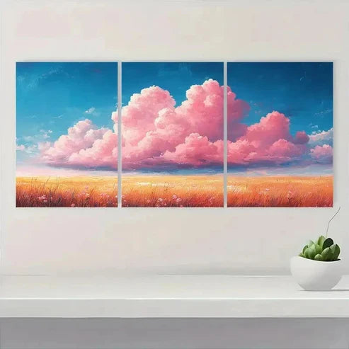 3pcs Vibrant Pink Clouds Landscape Wall Art Set Canvas Unframed - High Quality Print 100% Australian Made Wall Canvas