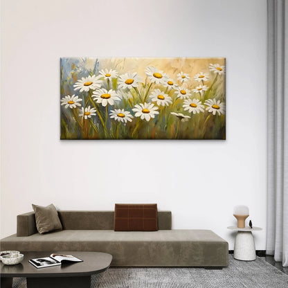 The Little Daisies Flowers Wall Art Canvas Office Home Room Framed 120x60cm