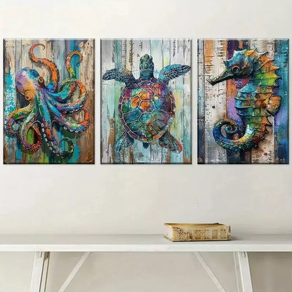 3pcs Classic Modern Abstract Ocean Animal Wall Art Set Canvas Framed 40x60cm - High Quality Print 100% Australian Made Wall Canvas Ready to Hang