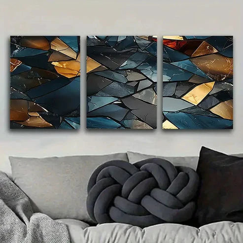 3pcs Dark Blue Agate Slice Wall Art Set Canvas Unframed - High Quality Print 100% Australian Made Wall Canvas