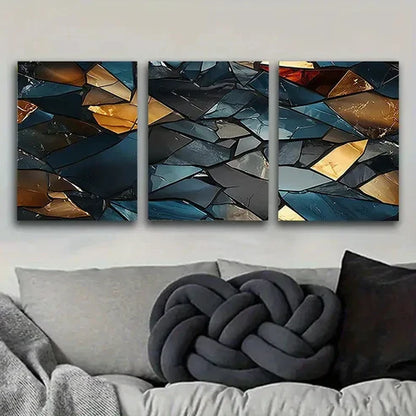 3pcs Dark Blue Agate Slice Wall Art Set Canvas Unframed - High Quality Print 100% Australian Made Wall Canvas