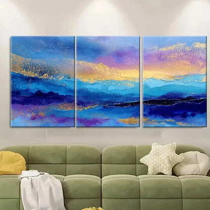 3pcs Golden Ocean Abstract Painting Wall Art Set Canvas Framed 50x70cm - High Quality Print 100% Australian Made Wall Canvas Ready to Hang
