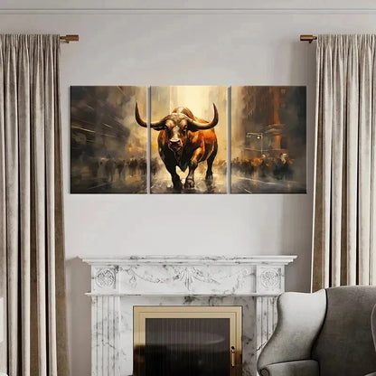 3pcs Abstract Aesthetic Charging Bull Wall Art Set Canvas Framed 40x60cm - High Quality Print 100% Australian Made Wall Canvas Ready to Hang