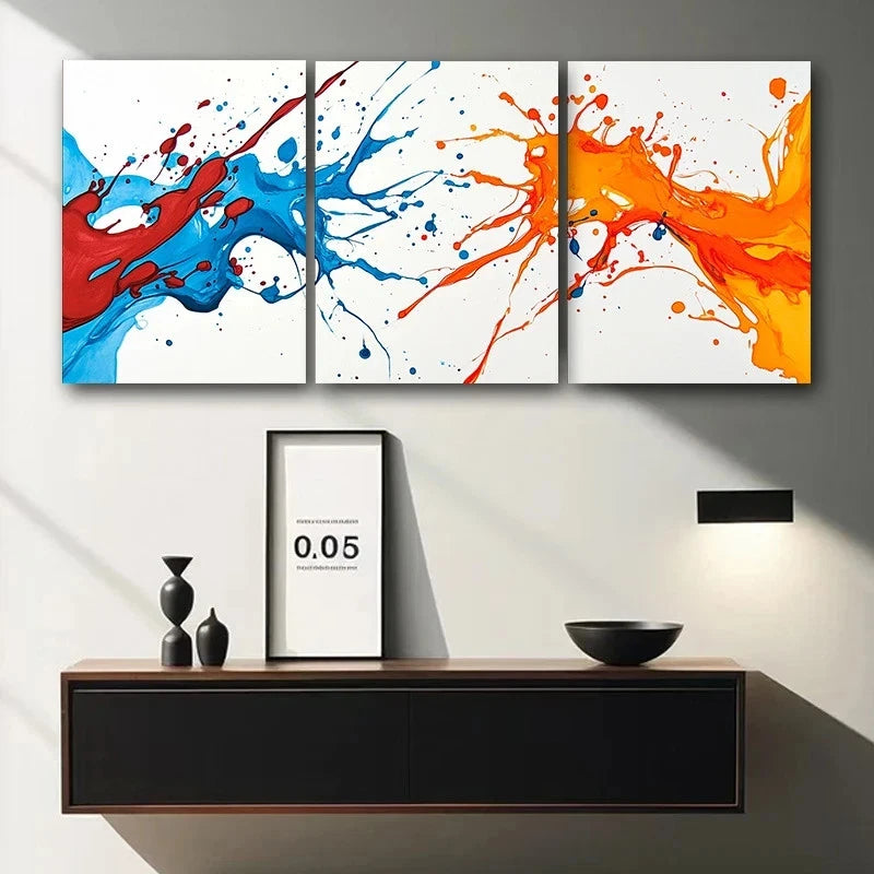 3pcs Abstract Splash Paint Design Metal Print Ready to Hang Art