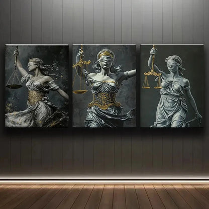 3pcs Lady Justice Artwork Wall Art Set Canvas Framed 60x90cm - High Quality Print 100% Australian Made Wall Canvas Ready to Hang