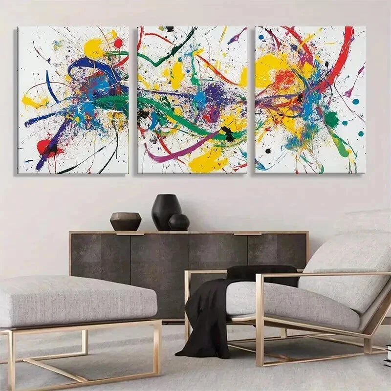 3pcs Abstract Colorful Splatter Graffiti Perfect Wall Art Set Canvas Framed 40x60cm - High Quality Print 100% Australian Made Wall Canvas Ready to Hang