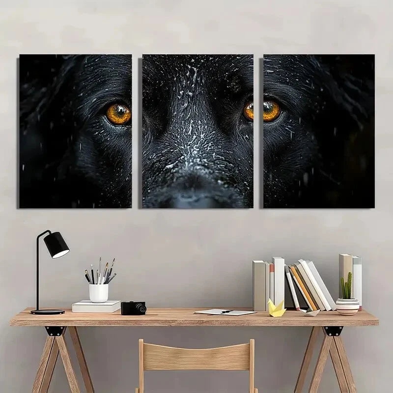 3pcs Black German Shepherd Realistic Dog Metal Print Ready to Hang Art