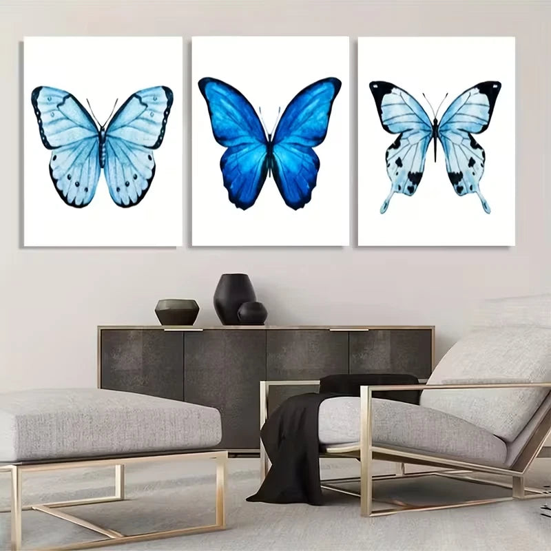 3pcs Butterfly Set Abstract Decor Wall Art Set Canvas Framed 50x70cm - High Quality Print 100% Australian Made Wall Canvas Ready to Hang