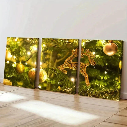 3pcs Winter Christmas Decorations Wall Art Set Canvas Framed 40x60cm - High Quality Print 100% Australian Made Wall Canvas Ready to Hang