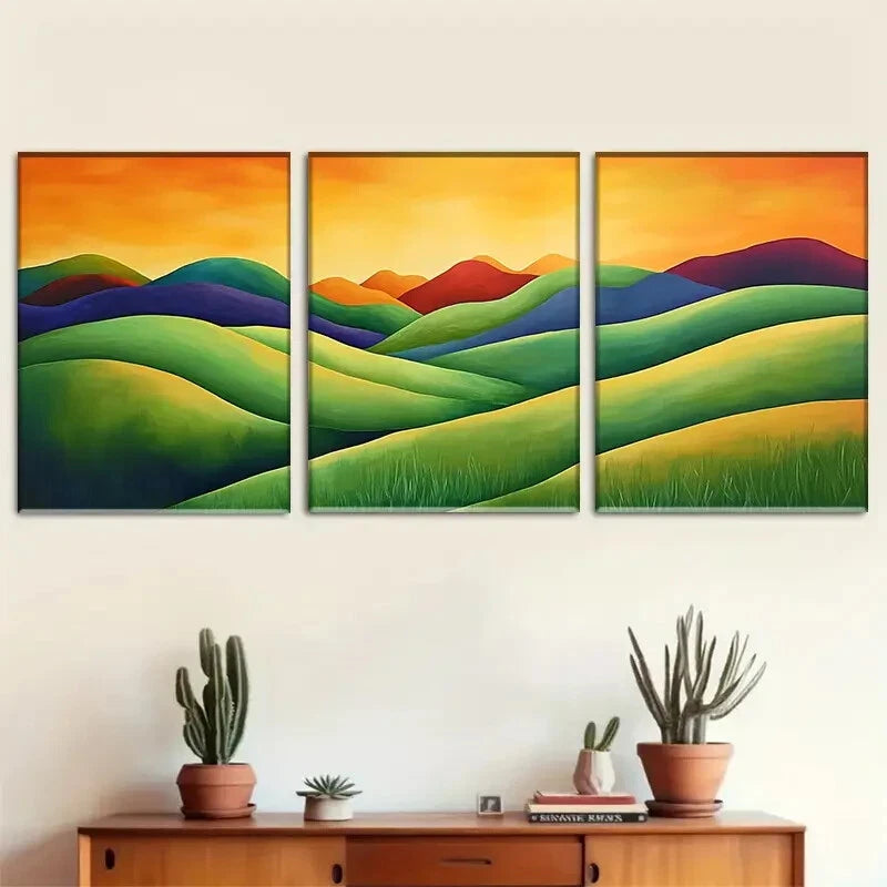 3pcs Colorful Rolling Hills Landscape Perfect Wall Art Set Canvas Framed 40x60cm - High Quality Print 100% Australian Made Wall Canvas Ready to Hang