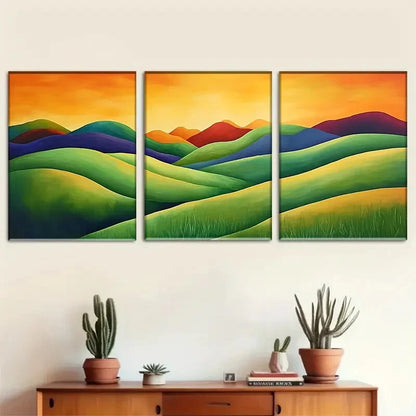 3pcs Colorful Rolling Hills Landscape Perfect Wall Art Set Canvas Framed 40x60cm - High Quality Print 100% Australian Made Wall Canvas Ready to Hang