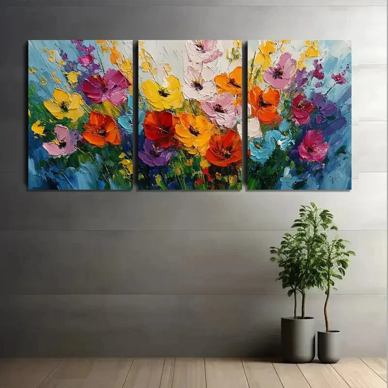 3pcs Abstract Colorful Flowers Painting Metal Print Ready to Hang Art
