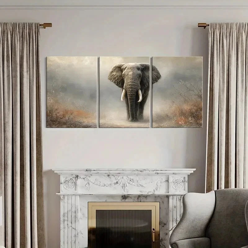 3pcs African Elephant Majestic Wildlife Metal Print Ready to Hang Art
