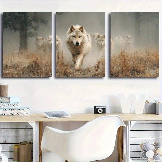 3pcs Wildlife Wolf Pack Modern Nature Metal Print Ready to Hang Art