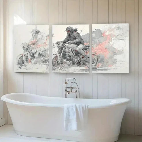 3pcs Biker in Action with Creative Smoke Perfect  Wall Art Set Canvas Unframed - High Quality Print 100% Australian Made Wall Canvas