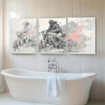 3pcs Biker in Action with Creative Smoke Perfect  Wall Art Set Canvas Unframed - High Quality Print 100% Australian Made Wall Canvas
