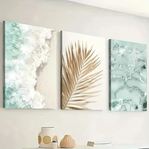 3pcs Ocean And Seaside Scenery Leaves Perfect Wall Art Canvas Unframed - High Quality Print 100% Australian Made Wall Canvas