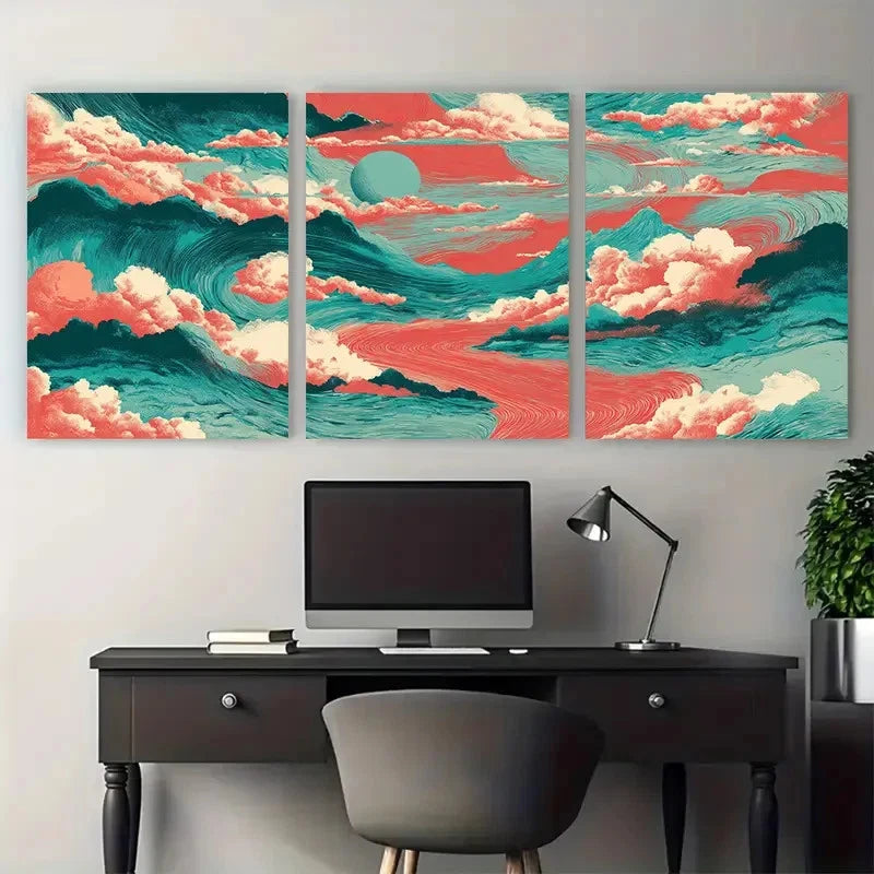 3pcs Retro Vintage Aesthetic Trendy Perfect Wall Art Set Canvas Framed 40x60cm - High Quality Print 100% Australian Made Wall Canvas Ready to Hang