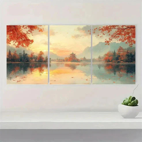 3pcs Japanese Country Landscape Wall Art Set Canvas Unframed – High Quality Print, 100% Australian Made Wall Canvas