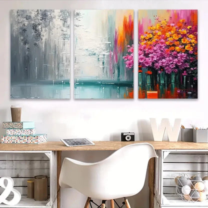 3pcs Elegant Floral Art Design Wall Art Set Canvas Framed 60x90cm - High Quality Print 100% Australian Made Wall Canvas Ready to Hang