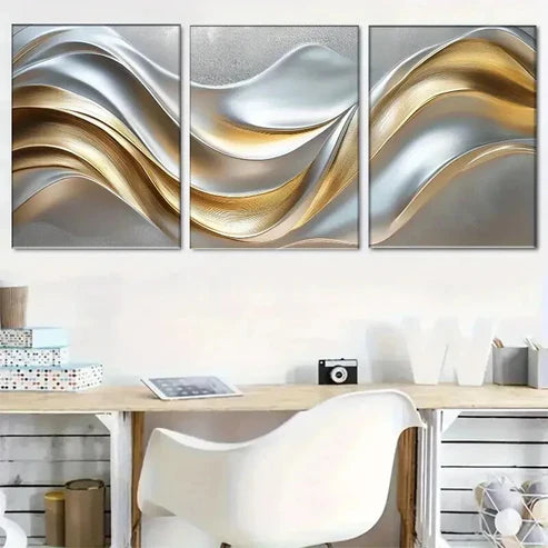 3pcs Modern Abstract Metallic Wave lWall Art Set Canvas Unframed - High Quality Print 100% Australian Made Wall Canvas