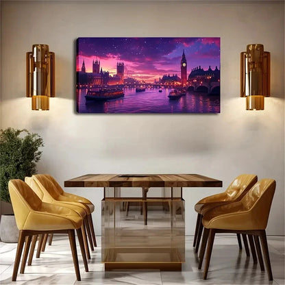 Minimalist Purple Sky Cityscape Wall Art Canvas Office Home Room Framed 120x60cm