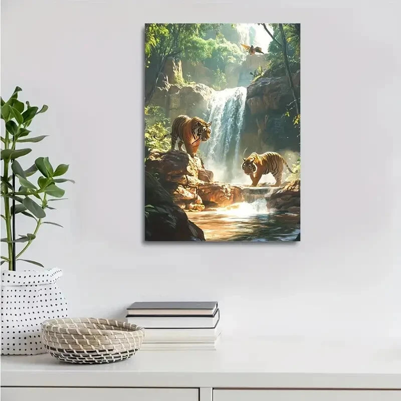 Vibrant Tiger Scene with Crystal Painting 40x60cm Metal Print Ready to Hang