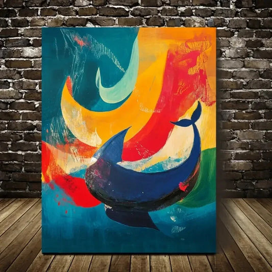 Beautiful Modern Abstract Whale Painting 40x60cm Metal Print Ready to Hang