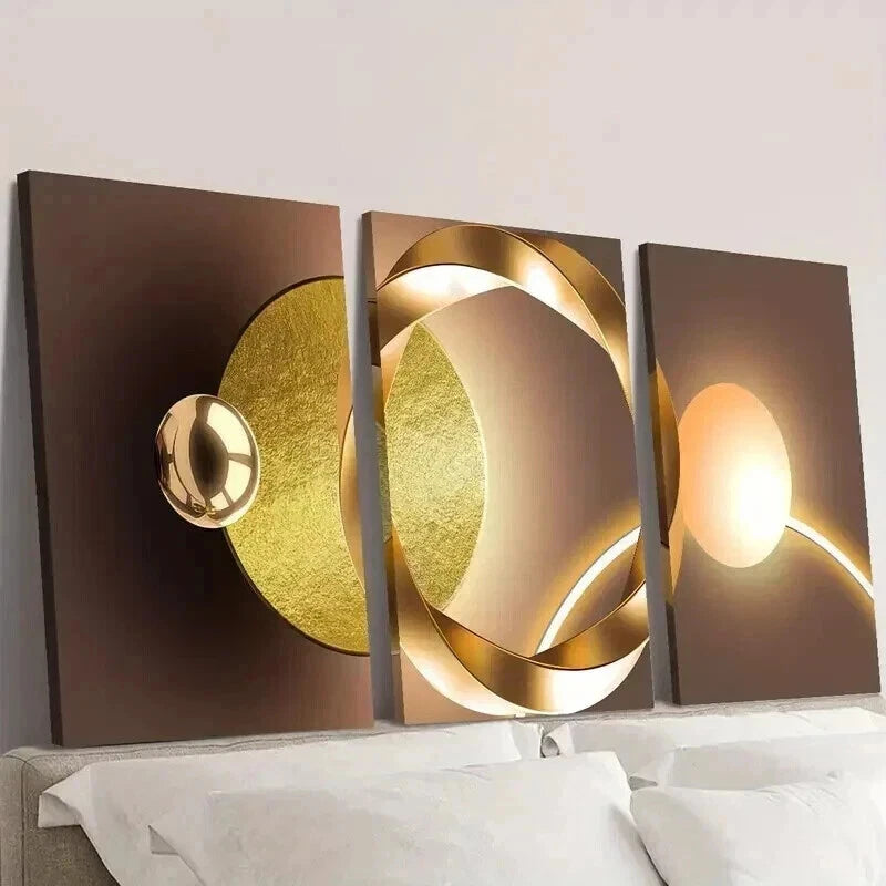 3pcs Abstract Geometry Golden Luxury Wall Art Set Canvas Framed 40x60cm - High Quality Print 100% Australian Made Wall Canvas Ready to Hang