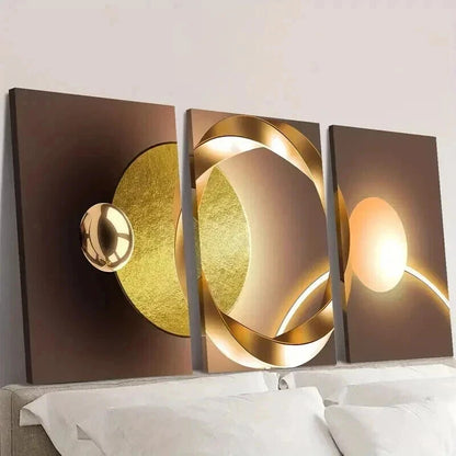 3pcs Abstract Geometry Golden Luxury Wall Art Set Canvas Framed 40x60cm - High Quality Print 100% Australian Made Wall Canvas Ready to Hang