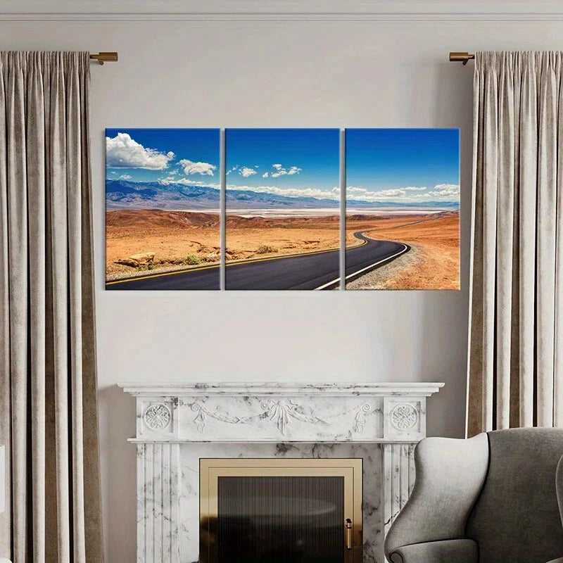 3pcs Vibrant Blue Sky & Mountain Metal Print Ready to Hang Art