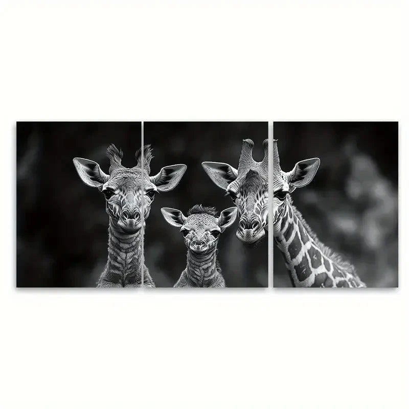 3pcs Giraffe Family Mother Father Baby RI Wall Art Set Canvas Framed 50x70cm - High Quality Print 100% Australian Made Wall Canvas Ready to Hang