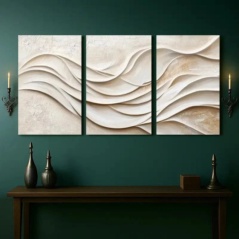 3pcs Minimalist White and Beige Abstract Perfect Wall Art Set Canvas Framed 40x60cm - High Quality Print 100% Australian Made Wall Canvas Ready to Hang