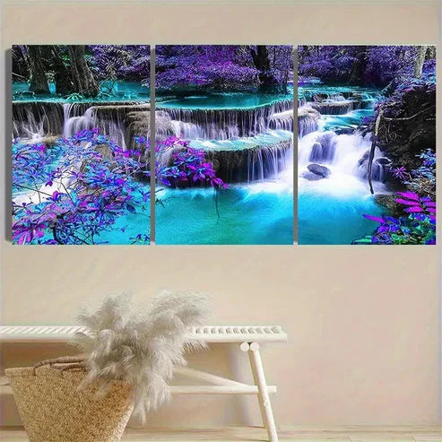 3pcs Mystical Waterfall and Blossoms Wall Art Canvas Unframed - High Quality Print 100% Australian Made Wall Canvas
