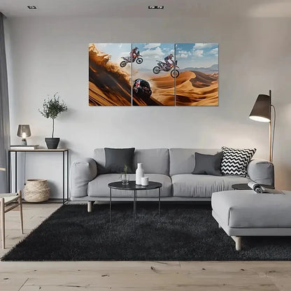 3pcs Desert Adventure Dirt Bike Racing Metal Print Ready to Hang Art